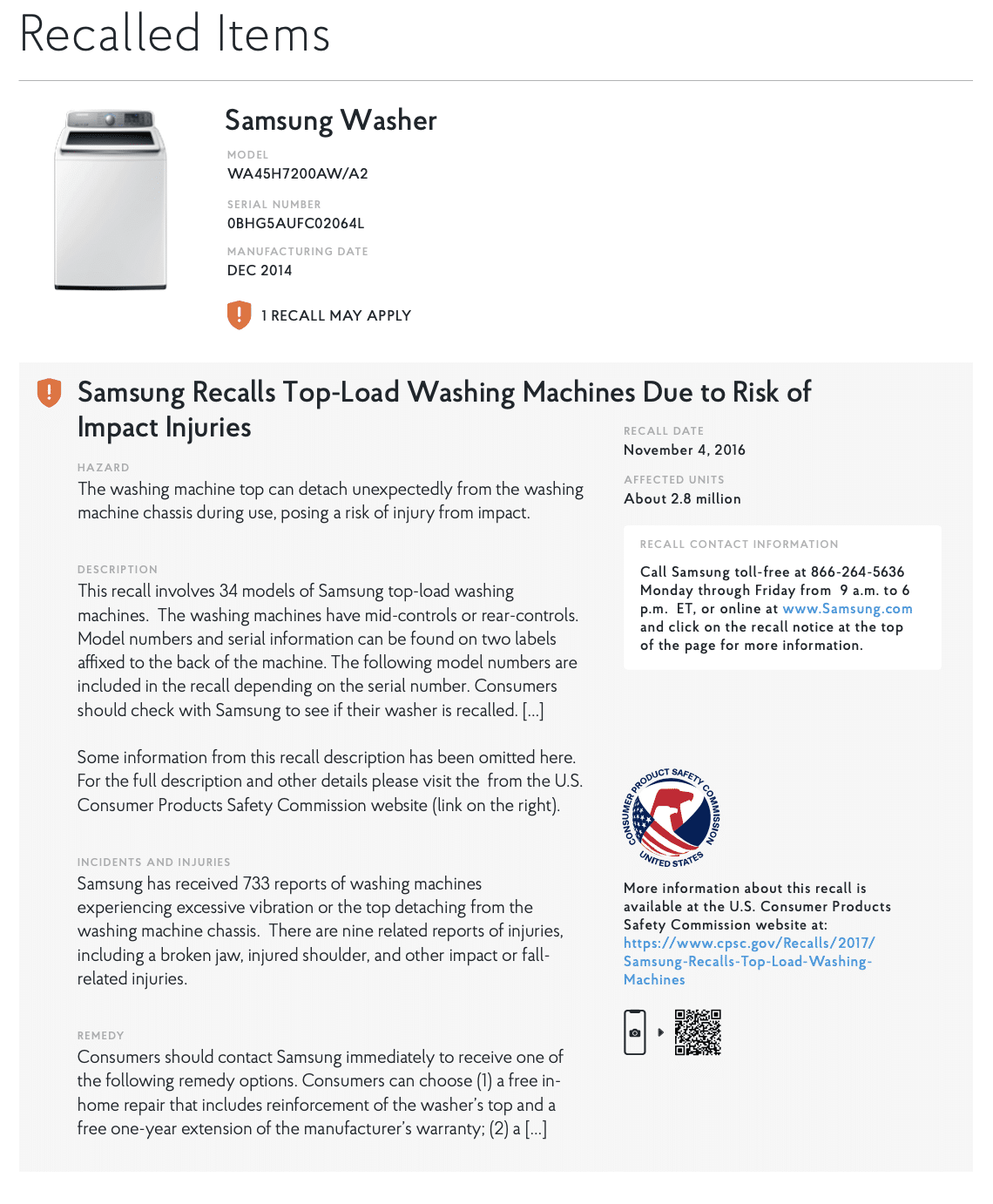 Detailed Product Recall Information